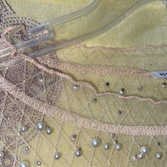 HOT & DELICIOUS LONG SLV BEIGE FLESH TONE PEARL DIAMOND-NET BODYSUIT SZ M - Picture 7 of 9